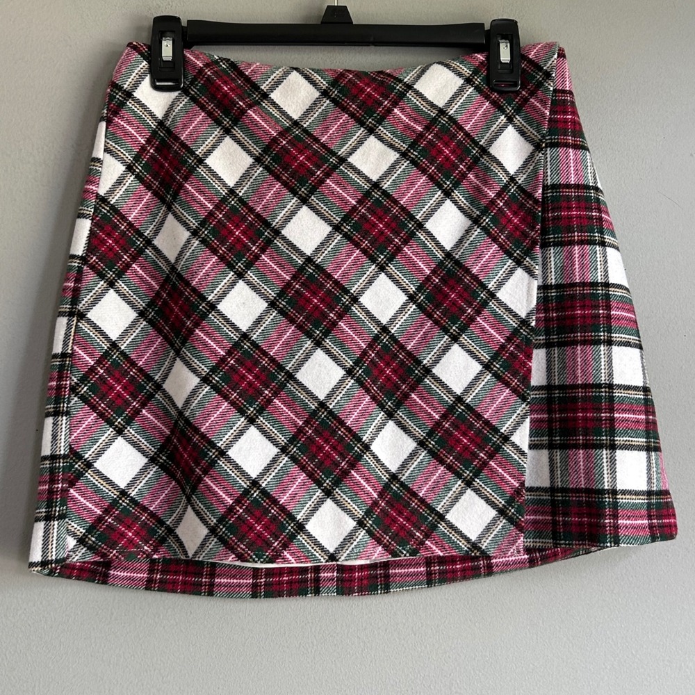 Hollister Ultra High-Rise Plaid Mini Skirt Red Green White Wool Blend Size M